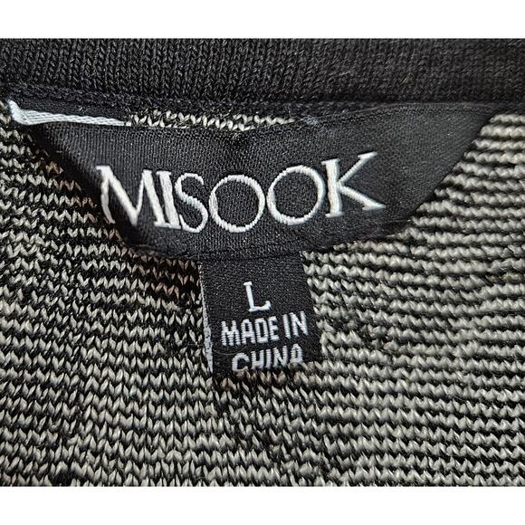 MISOOK Women's L Dress Midi Brushstroke Pattern Black Gray Tie Belt Knit Classic - Picture 4 of 9